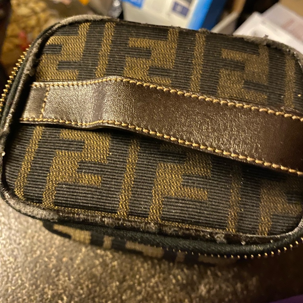 AUTHENTIC Fendi black and brown INFINITY  ZUCCA  BAG/Pouch measures 6x4